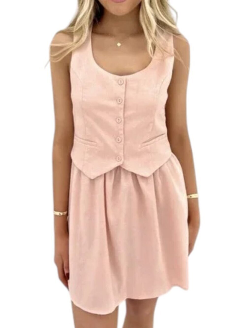 Paper Heart Pastel Pink Linen Blend Sleeveless Mini Dress